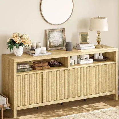 Meuble de rangement à 3 niveaux avec fentes, portes et poignées, réglable, conçu pour les cuisines, les entrées et les salles à manger