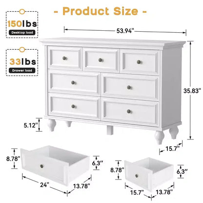 Commode vintage pour chambre à coucher avec 7 tiroirs, commode de rangement en bois au design vintage pour placard, salon, couloir, chambre d'enfant