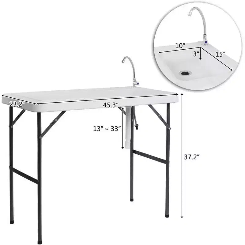 Table de nettoyage pliable pour poisson et gibier, portable, tuyau de drainage, robinet en acier inoxydable, blanche