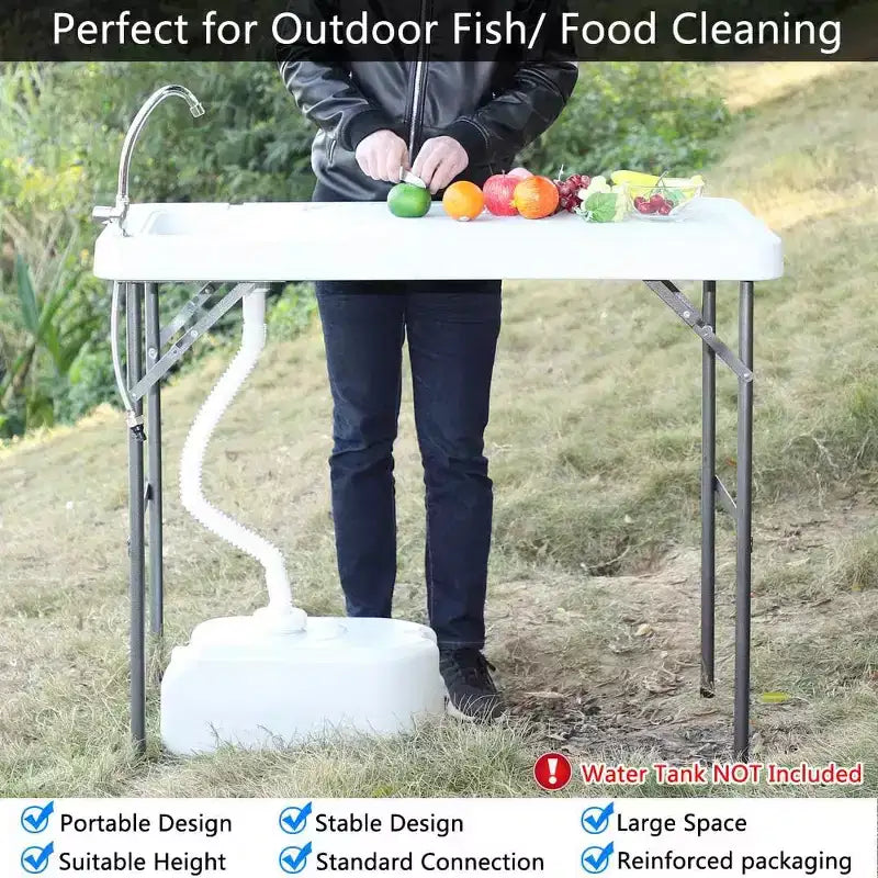 Table de nettoyage pliable pour poisson et gibier, portable, tuyau de drainage, robinet en acier inoxydable, blanche