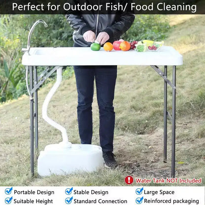 Table de nettoyage pliable pour poisson et gibier, portable, tuyau de drainage, robinet en acier inoxydable, blanche