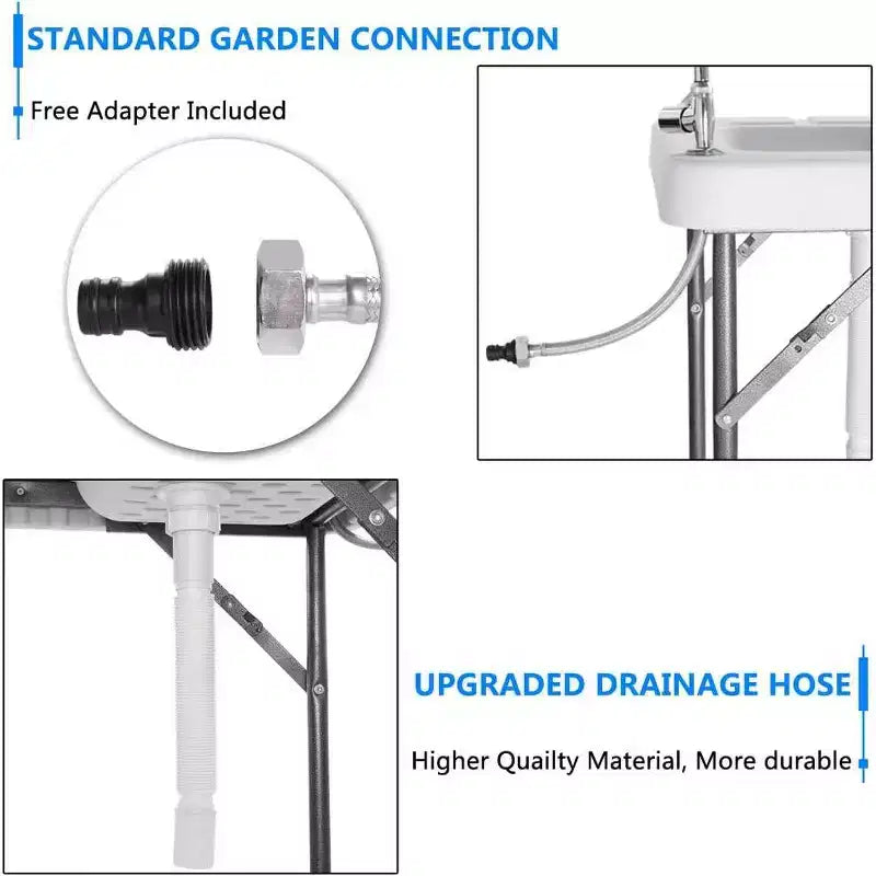 Table de nettoyage pliable pour poisson et gibier, portable, tuyau de drainage, robinet en acier inoxydable, blanche