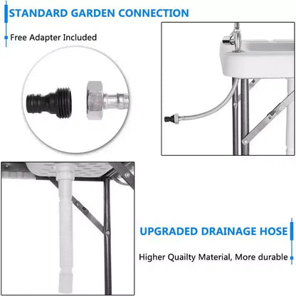 Table de nettoyage pliable pour poisson et gibier, portable, tuyau de drainage, robinet en acier inoxydable, blanche