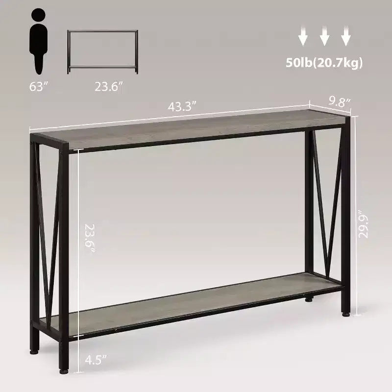 Console,table d'entrée à 2 étages de 43 pouces,table de canapé étroite avec espace de rangement,pour salon,couloir et hall d'entrée