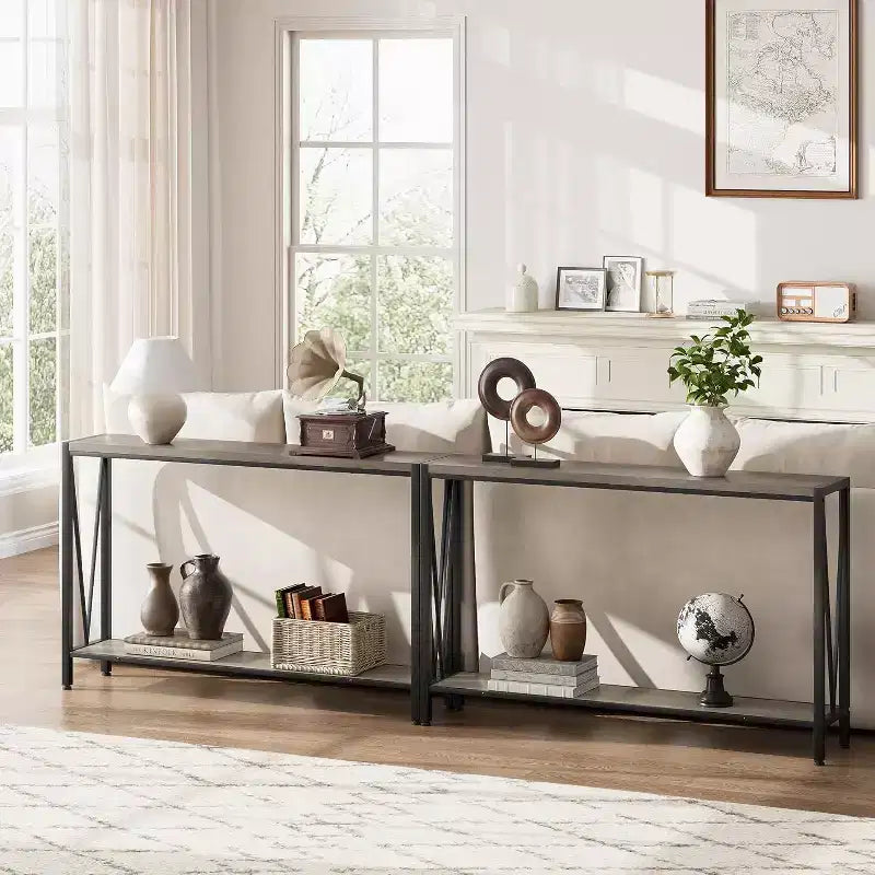 Console,table d'entrée à 2 étages de 43 pouces,table de canapé étroite avec espace de rangement,pour salon,couloir et hall d'entrée