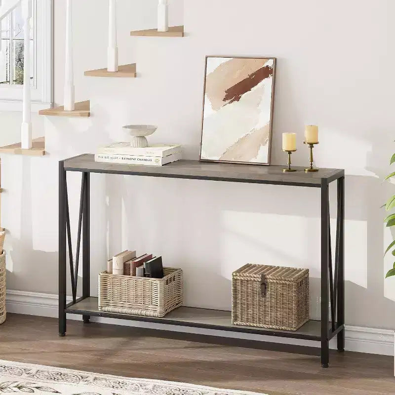 Console,table d'entrée à 2 étages de 43 pouces,table de canapé étroite avec espace de rangement,pour salon,couloir et hall d'entrée