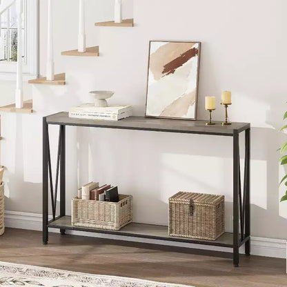 Console,table d'entrée à 2 étages de 43 pouces,table de canapé étroite avec espace de rangement,pour salon,couloir et hall d'entrée