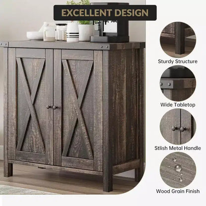 Meuble buffet, petit meuble de rangement avec étagères réglables et 2 portes, console d'appoint pour entrée de salon
