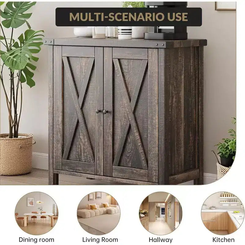 Meuble buffet, petit meuble de rangement avec étagères réglables et 2 portes, console d'appoint pour entrée de salon