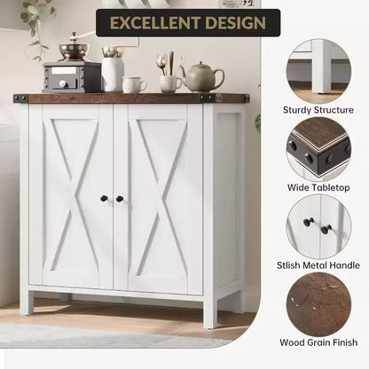 Meuble buffet, petit meuble de rangement avec étagères réglables et 2 portes, console d'appoint pour entrée de salon