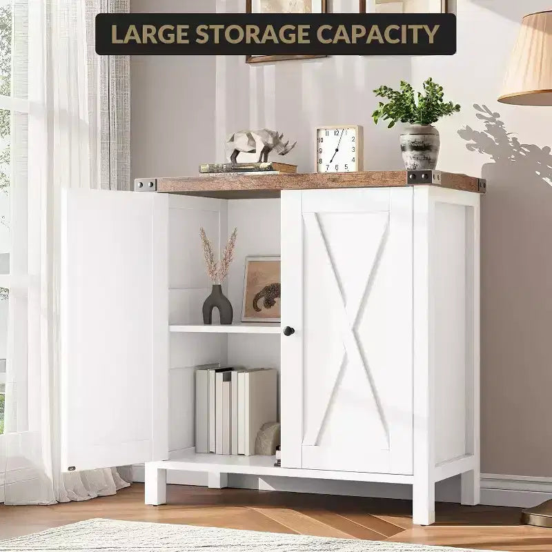 Meuble buffet, petit meuble de rangement avec étagères réglables et 2 portes, console d'appoint pour entrée de salon