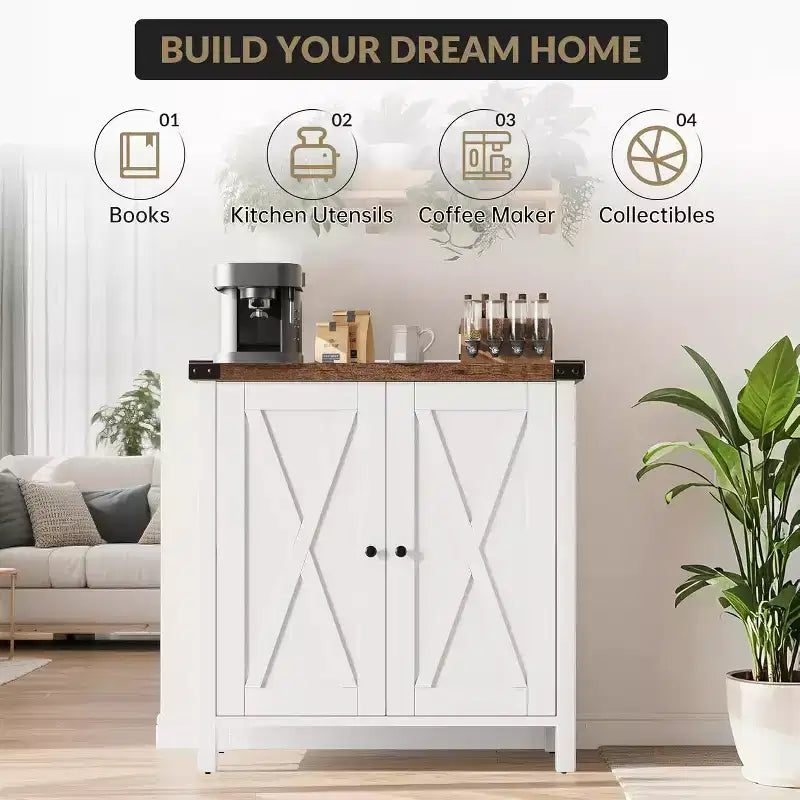 Meuble buffet, petit meuble de rangement avec étagères réglables et 2 portes, console d'appoint pour entrée de salon