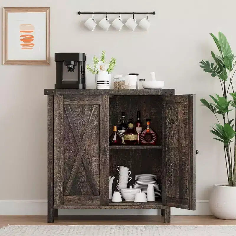 Meuble buffet, petit meuble de rangement avec étagères réglables et 2 portes, console d'appoint pour entrée de salon
